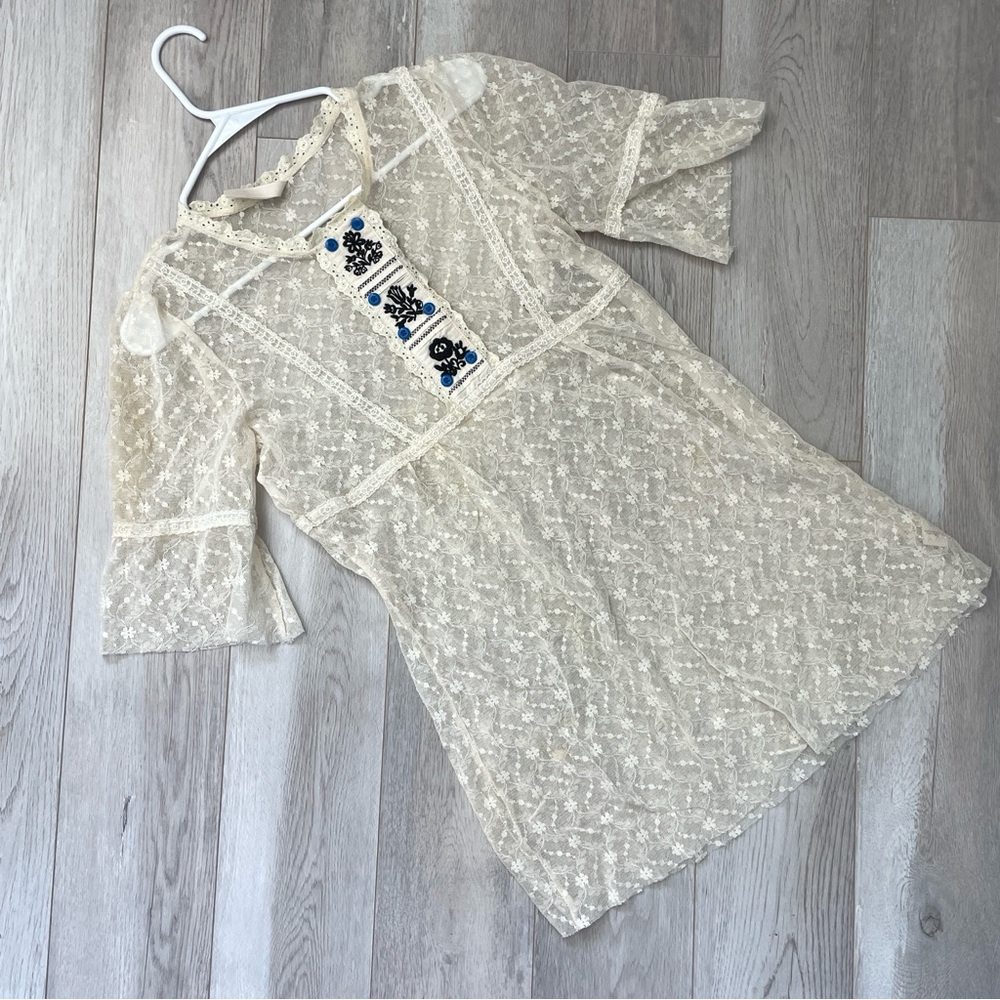 Free People Dress lace sheer mini womens Cream (large) boho cottagecore peasant